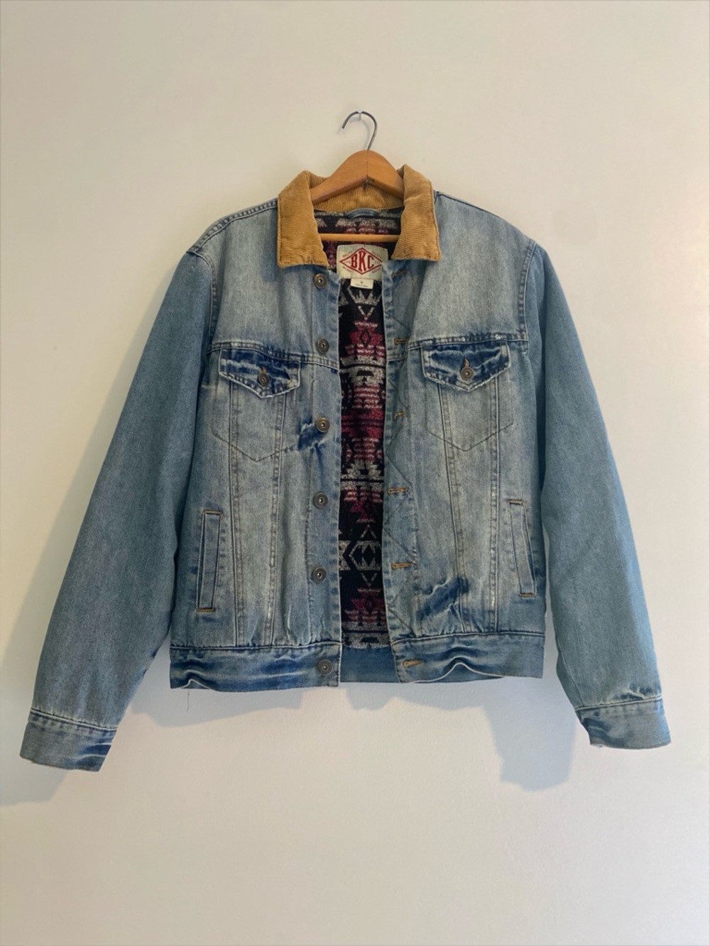Vintage Denim Jacket With Corduroy Collar